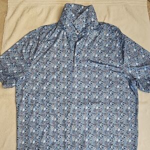 Casual Blue Patterned Button-Down Shirt